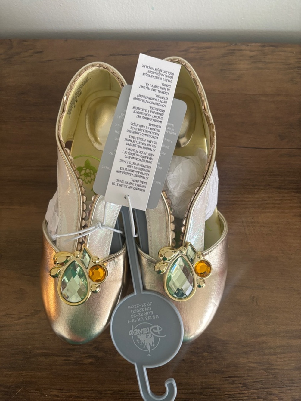 Disney Girls' Gold Iridescent Jewel Ballet Flats